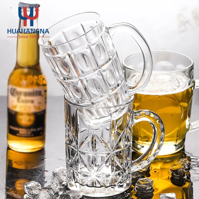 16oz Classic Heavy Base Beer Cup 500ml Large Clear Water Glass with Handle for Pub Bar for Serving Alcohol Beverages