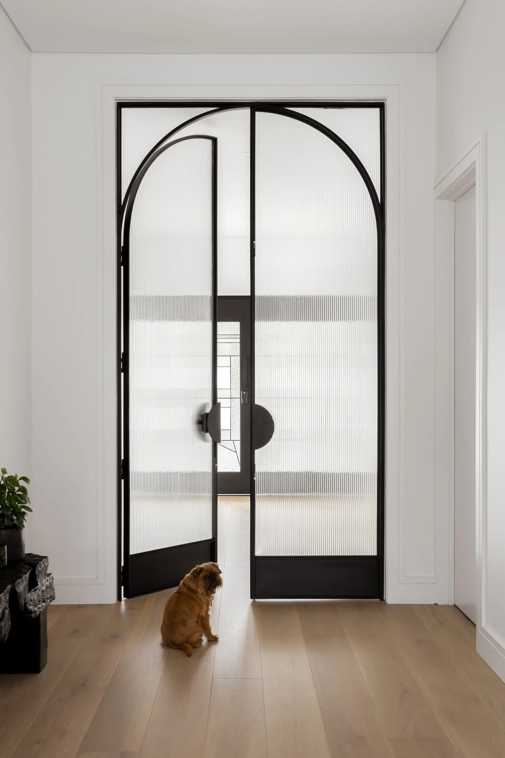 Beautiful Arched Steel Doors with Fluted Glass Design
