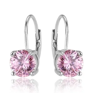 925 Silver Lever Back Earrings Zircon Round Four Prong Lever Back Earring for Women