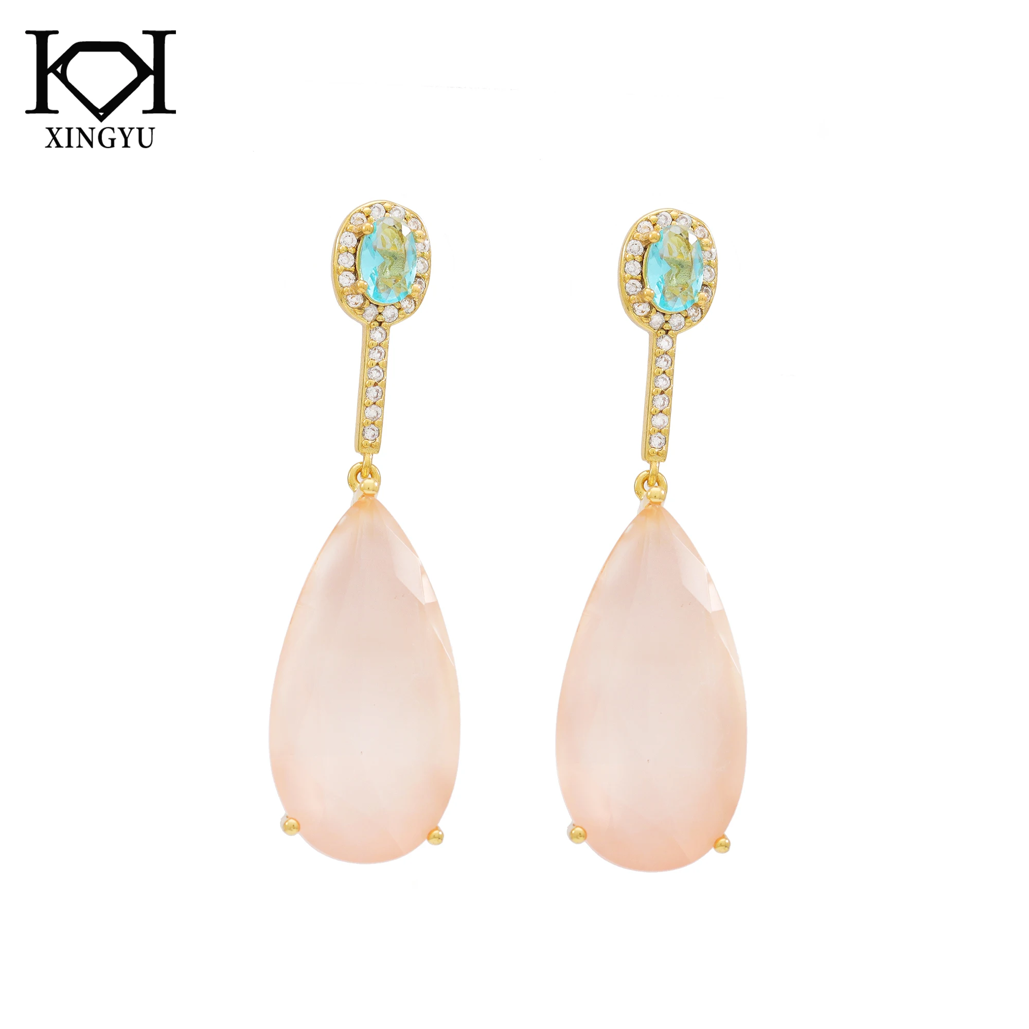 New arrival big semi - precious stones crystal teardrop drop earrings for women