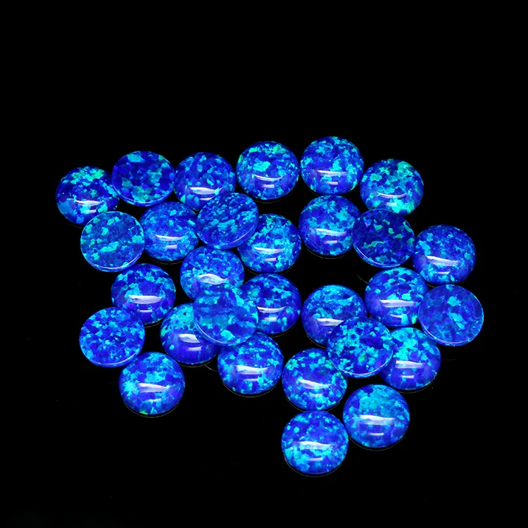 7MM Round Smooth Flat Bottom Machine Cut Cheap Prices Good Polishing Synthetic Blue Opal Cabochon Stone for Jewelry Making