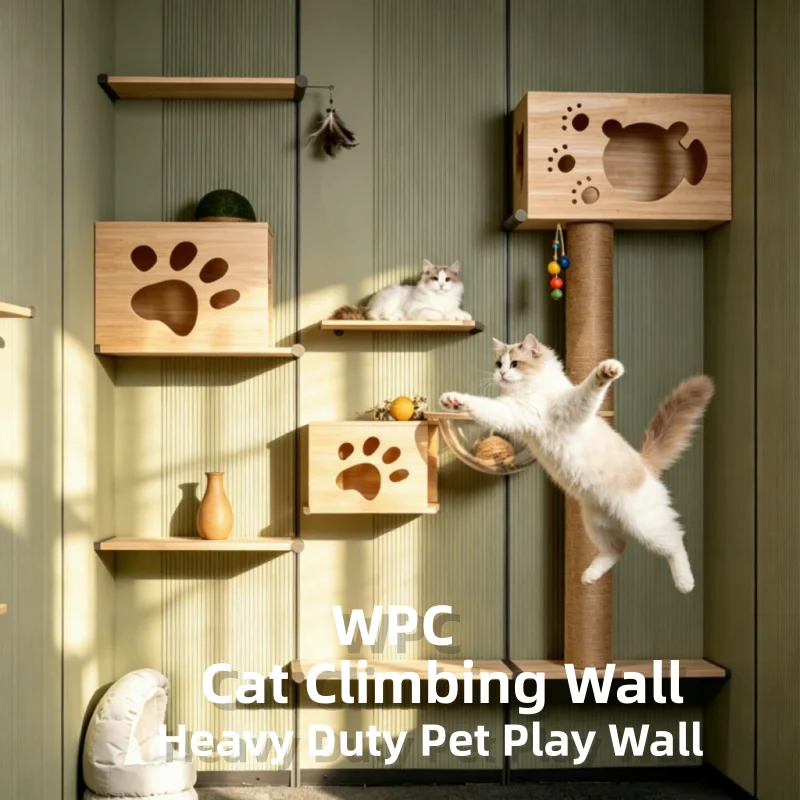 Natural Solid Wood Cat Climbing Eco Material Multi-Functional Easy Install Space Saving Modern Cat Organizer Cat Wall