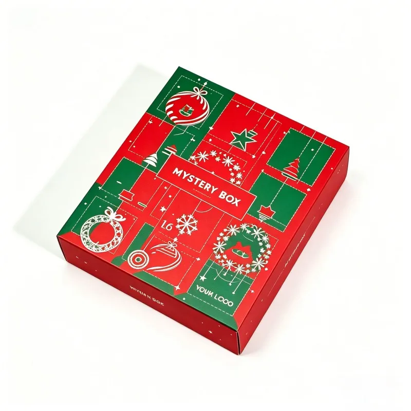 Customized logo Christmas Calendar Packaging Box Eco Friendly Mysterious Surprise Paper Box Red Cardboard Cosmetic Gift Box