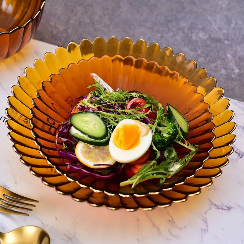 Tableware Kitchenware Set High Quality Unique Glass Bowl European Style Antique Colorful Glass Fruit Salad Bowl for Home Use
