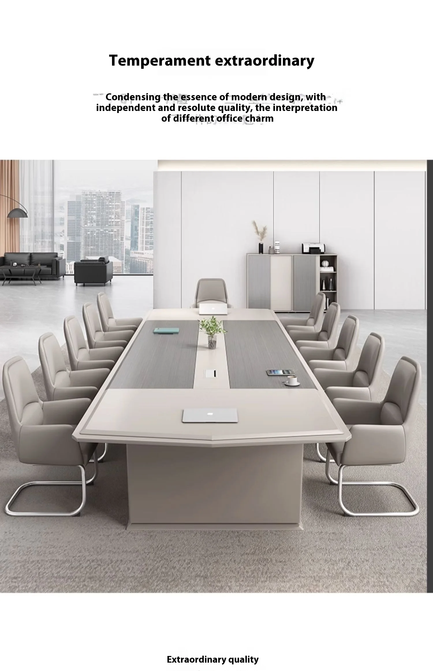 Modern Wood Conference Table Adjustable Height Long Large Office Furniture for Commercial Use in Conference Rooms