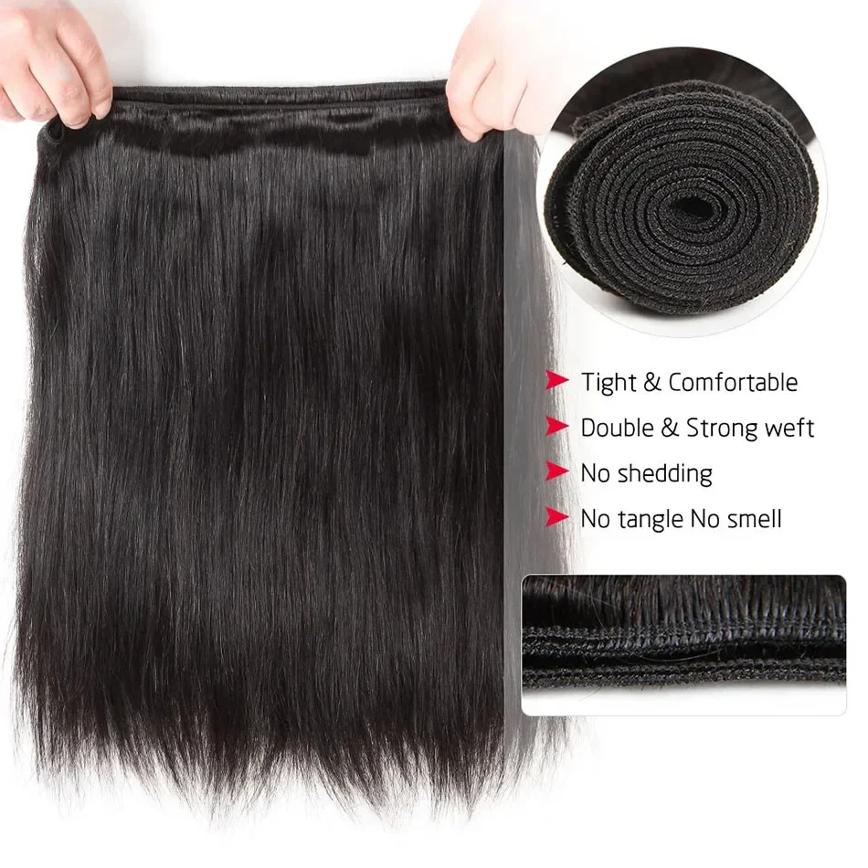 Brazilian Hair Weave Bundles Straight Human Hair Extension Natural Black Remy Hair Bundles 8-30 In_voghion.com