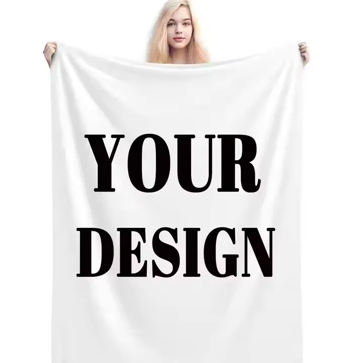 Printing with logo 100% Polyester OEM Custom Flannel Fleece Blanket Warm Soft Sofa Throw Blankets for Winter