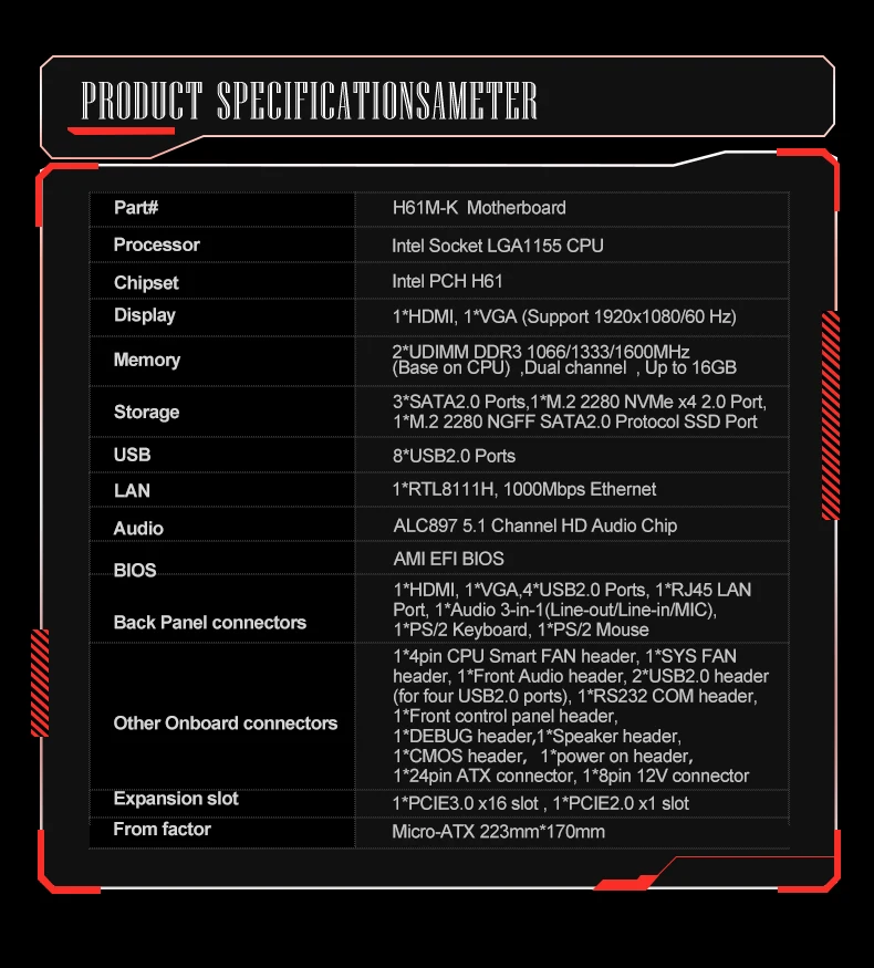 Desktop Lga 1155 Socket H61 Motherboard Support Ddr3 16gb Ram Pcie 16x ...