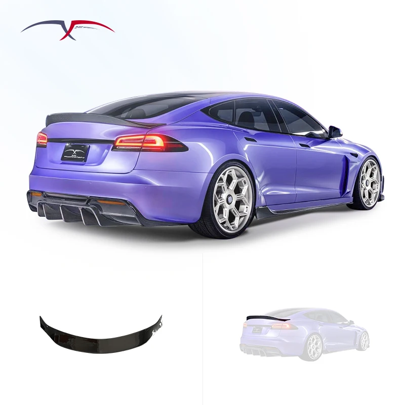 Tesla Model S 2020-2024 Body Kit Upgrade V-Style Carbon Fiber Duck Spoiler Trunk Spoiler Rear Wing