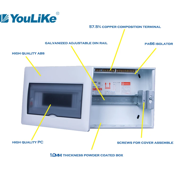 Plastic Portable 10ways Consumer Units Distribution Box With Plastic Cover Household