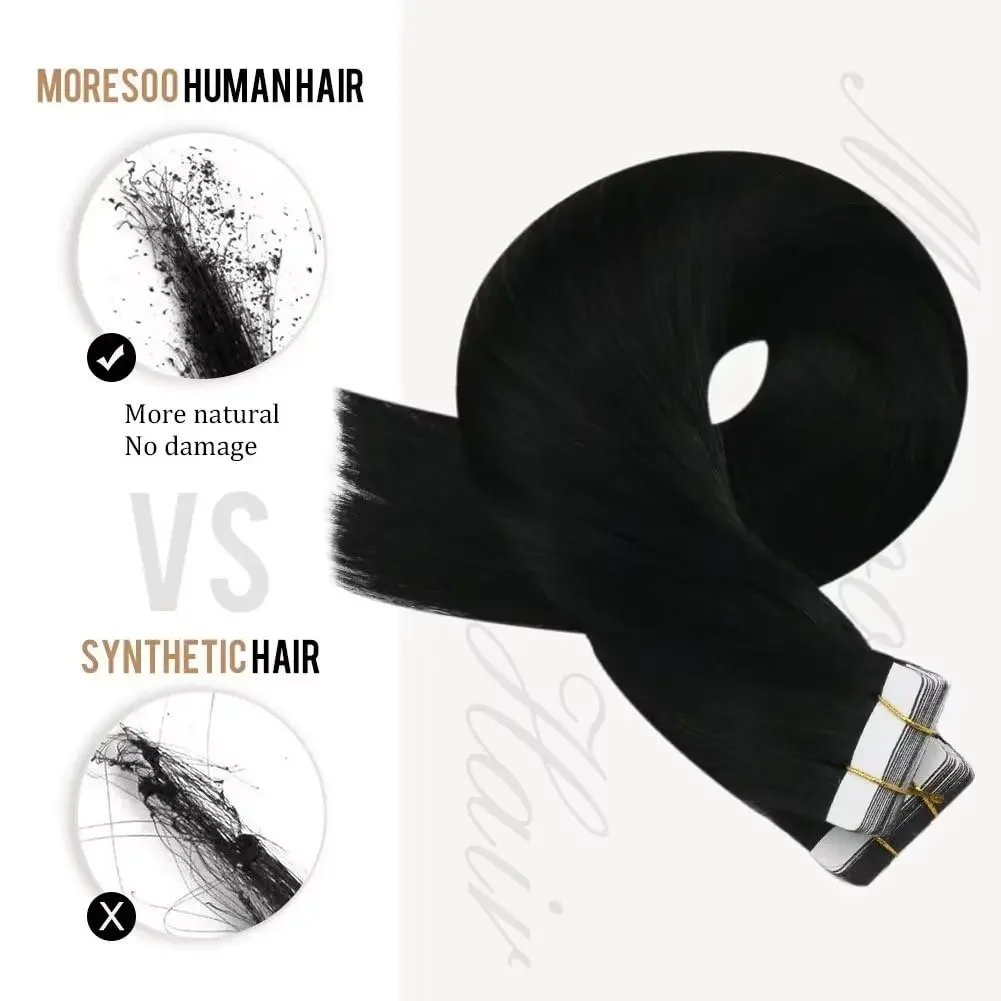Natural Black Straight Hair Tape In Extensions for Women 1B_voghion.com