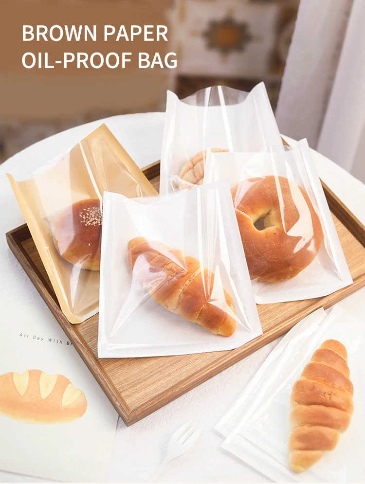 Jijid Custom Printed Kraft Paper Bread Loaf Packaging Bag With Clear