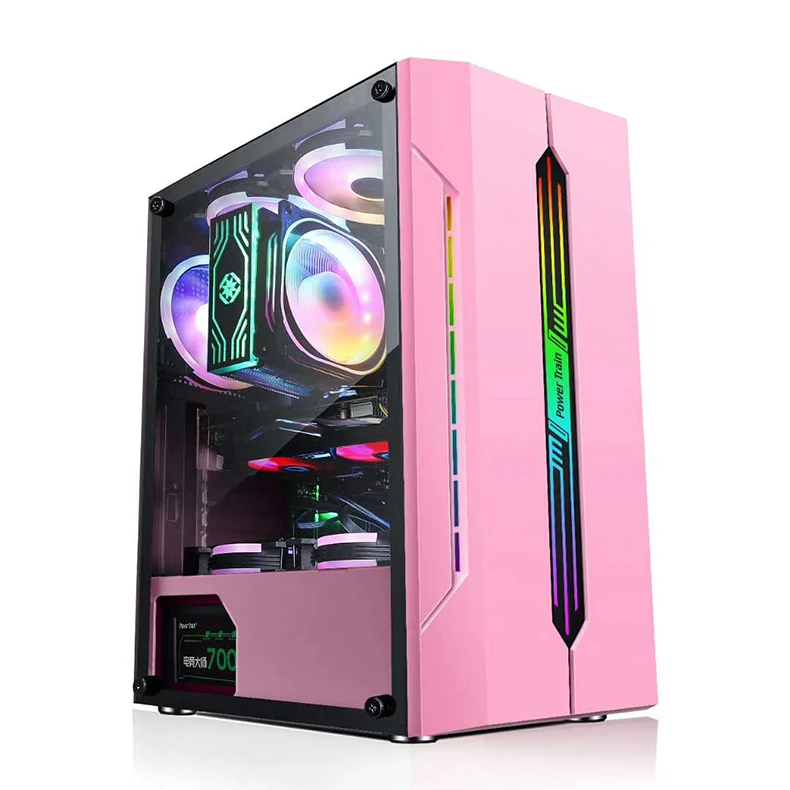 New Product Power Train Es280 Pink Green Pc Case Full Tower Gaming