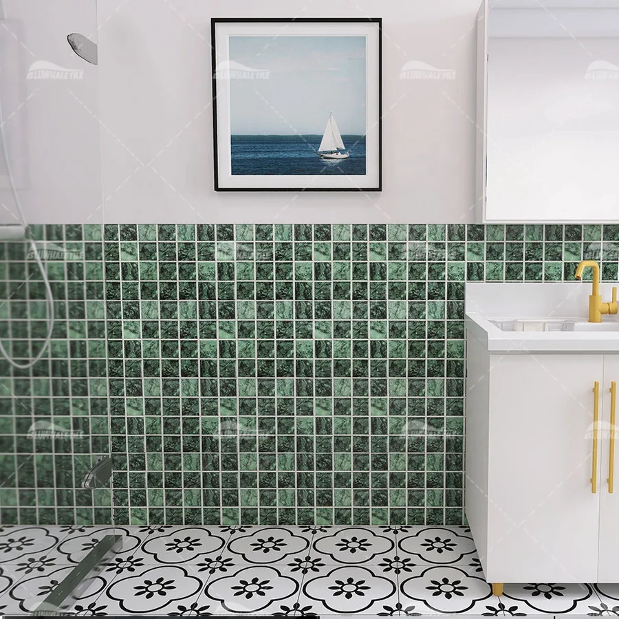 Inkjet 2x2 Marble Pattern Waterfall Spa Bathroom Wall Decor Foshan Ceramic Porcelain Green Mosaic Pool Tiles Stone Look