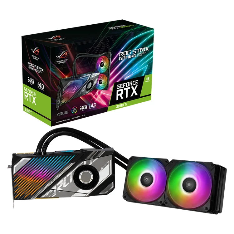 NVIDIA ASU'S ROG Strix LC GeForce RTX 3090 Ti OC Edition Kartu Grafis  Gaming dengan Pendingin Air Lengkap Memori 24GB GDDR6X