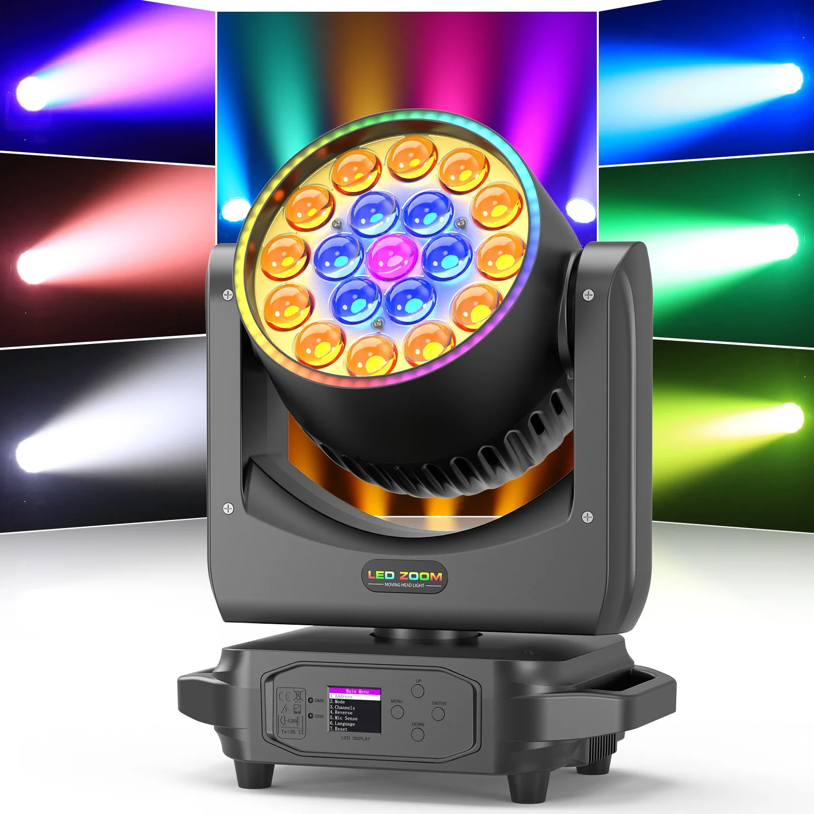 19x15W Zoom Beam Wash Moving Head Light voor podiumverlichting met RGBW 4-in-1 LED en DMX-besturing, geschikt voor dj's, disco's en nachtclubs._voghion.com