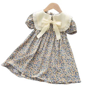 Kids Clothes Wholesale Children Clothes Children's Clothing Doll Big Collar Bubble Sleeves Girl Skirt Cotton Princess Girl Dress