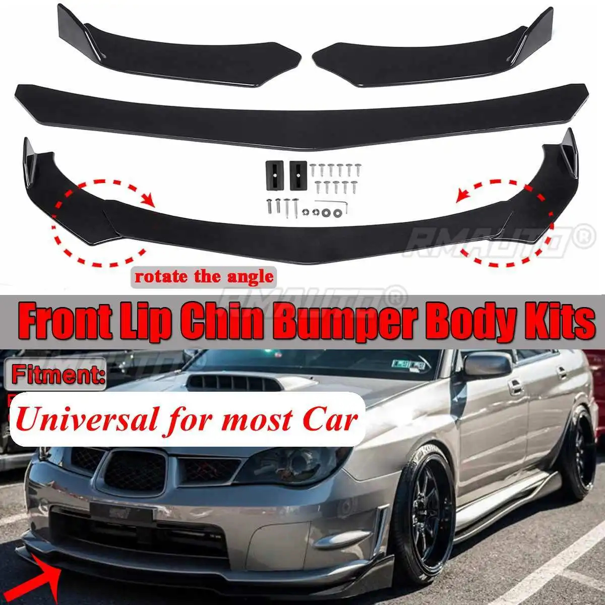 Universal Front Bumper Lip Spoiler Splitter Cover Trim Body Kit