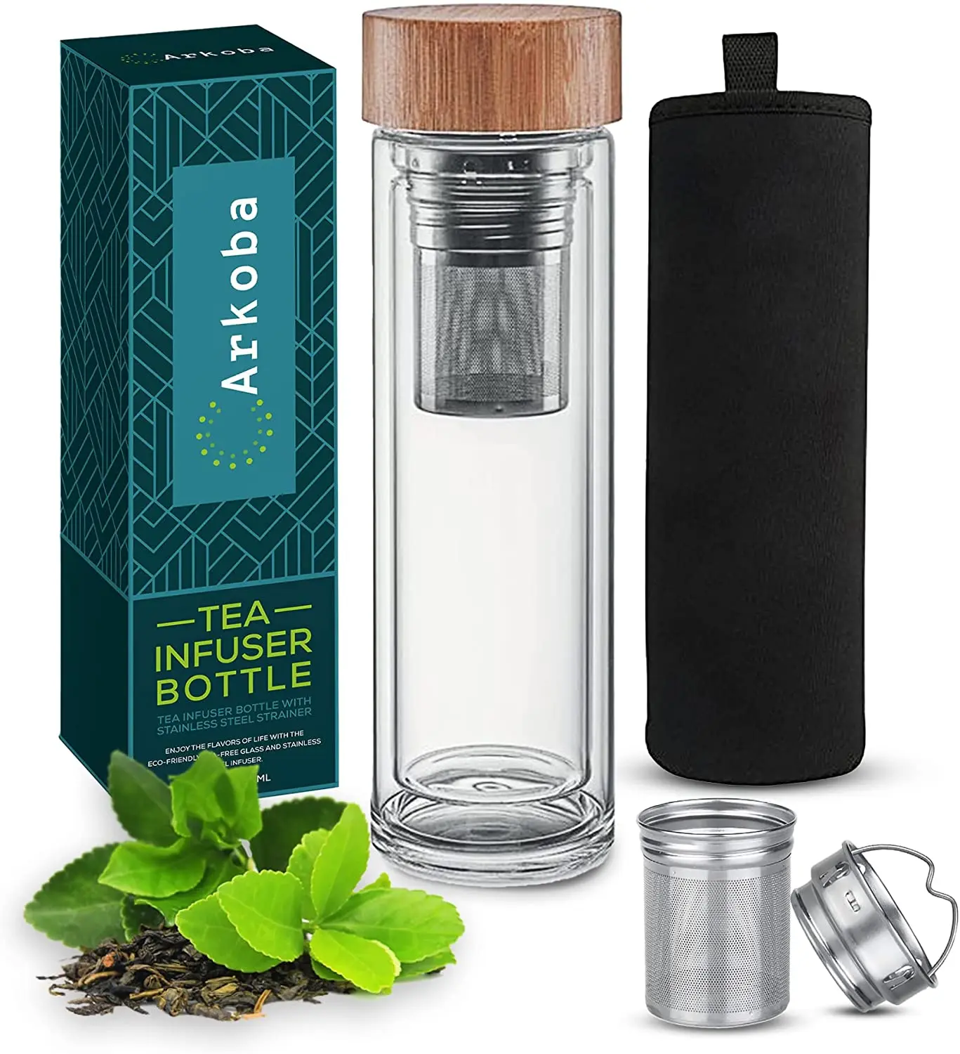 300ML 10 FL Oz Display Smart  Double Insulation Thermo Tea Infuser Borosilicate Glass Bottle with Infuser