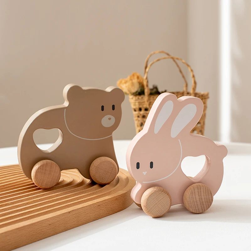 Montessori Wooden Bunny Push along Toy Unisex Baby Cars for 2-4 Year Olds Holzspielzeug Baby Juguetes De Madera