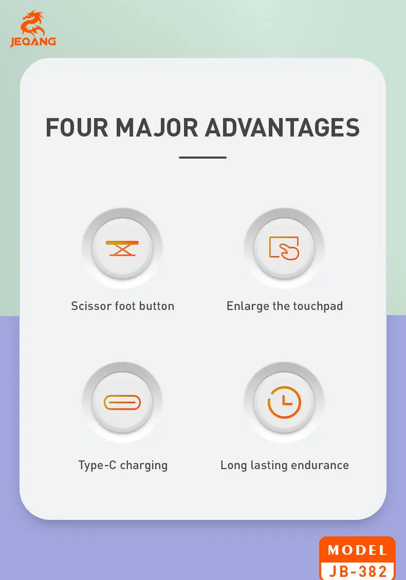 Jeqang JB-382 Ultra-Thin Optical Wireless for Mini Keyboard with USB-C Charging Touchpad New Plastic for PC/Laptop Use