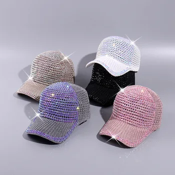 New Mesh Rhinestone Baseball Cap for Women Men Outdoor Sports Breathable Sun Hat Travel Sunscreen Peaked Cap Wholesale