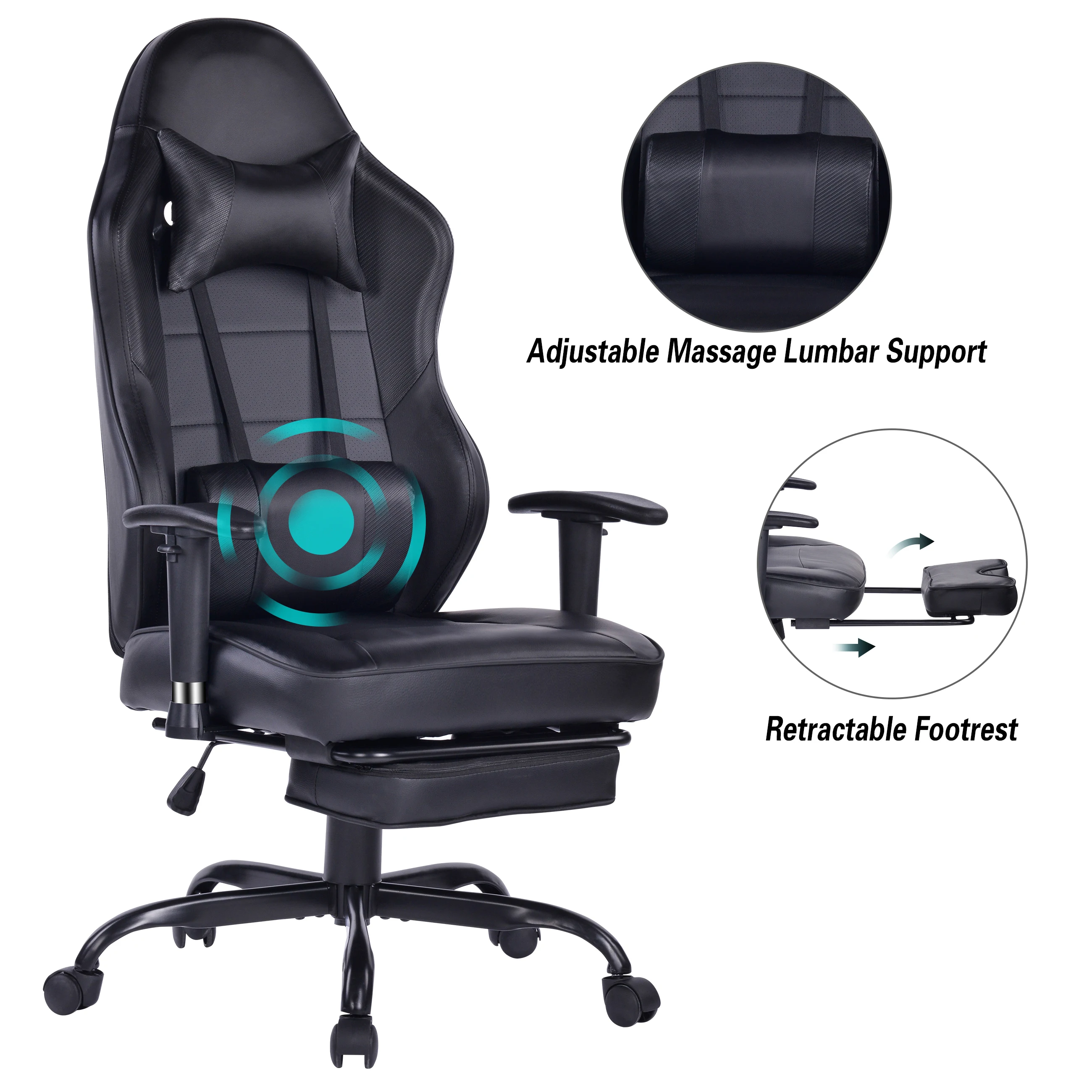 8332 High Back Pu Leather Computer Gaming Chair With Footrest