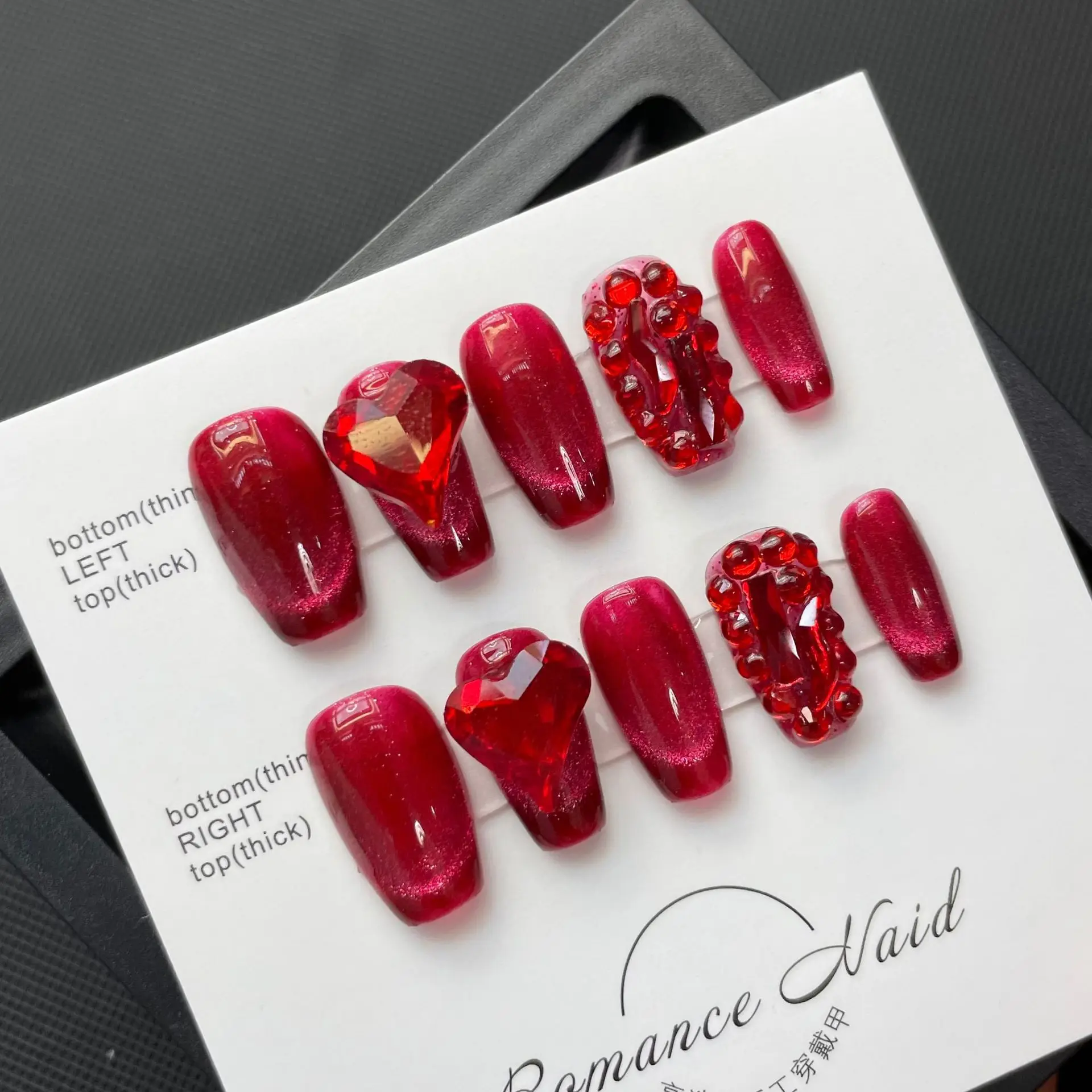 Handmade Press on Nails Artificial Fingernails Red Bling