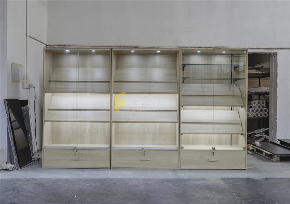 Customized Factory Price Kitchenware Store Display Showcase Retail Wooden Glass Showcase Knife Display Cases