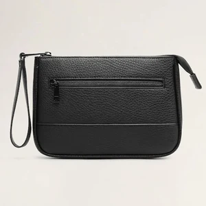 Custom Logo PU Leather Men's Clutch Wristlet Cosmetic Pouch Zipper Toiletry Wash Bag for Men