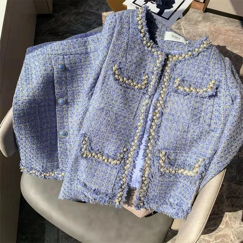 Женский твидовый комплект из двух предметов, жакет и юбка с короткой юбкой в стиле богини