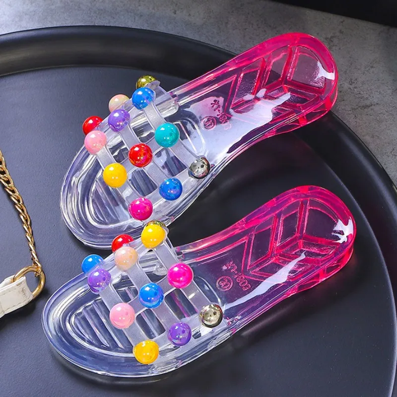 Горячая Распродажа тапочки-желе для детей и мам летние пляжные красивые тапочки с хрустальным помпоном детские сандалии фабрика обуви
