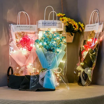 Mother's Day handbag style portable bouquet with luminous LED light string Mother's Day Valentines Day Rose Bouquet Gifts