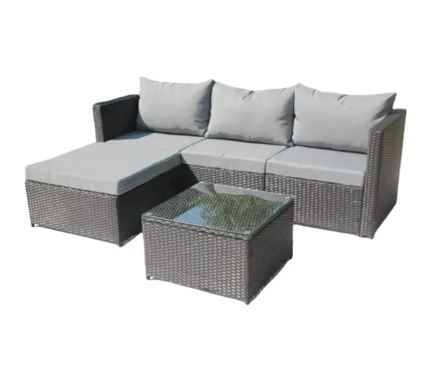 5pcs PE Rattan Outdoor Sofa Set Sun Lounger with Thick Cushions and Garden Furniture