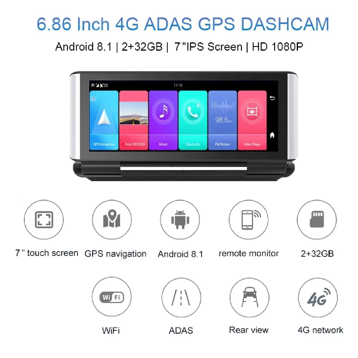6.86 Inch Touch Screen Car Dash Camera Multi-Functional Car DVR