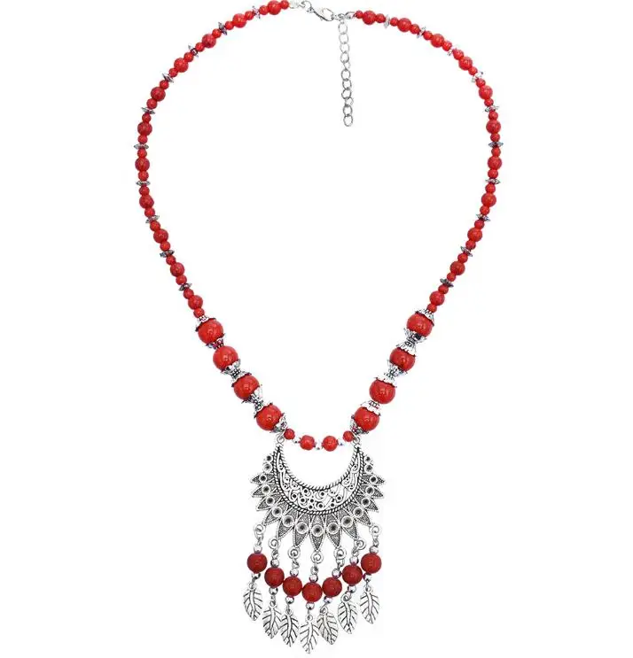 red beaded tassel necklace