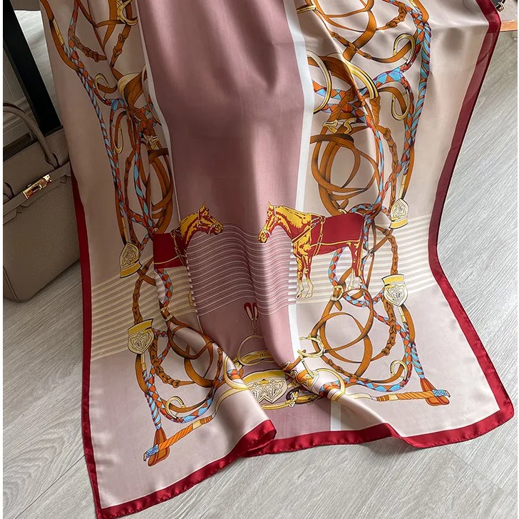 Wholesale Hot Sale 2022 Luxury Designer Horse Printed Large Silk Head  Scarves Muslim Hijabs Fashion Women Silk Scarf With Chain Pattern From  m.