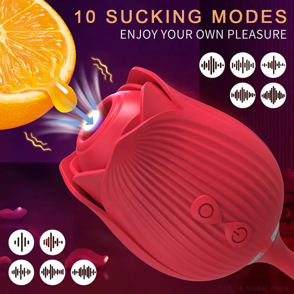 Drop Shipping Wholesale Rose Vibrators with Clit Sucking Nipple Stimulator Clit Sucker Rose Sex Toys Rose Toy Vibrator for Women