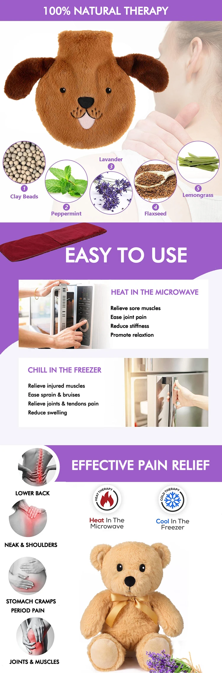 Microwavable Heat Pack Embroidery Animal Clay Beads Flax Seeds Heated