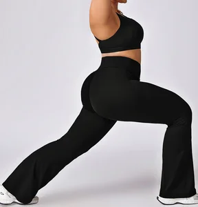 Plus Size Breathable Yoga Set 4 XL Workout Clothing Flare Pants Butt Fitness Women Plus Size Yoga Wear Fitness Sets