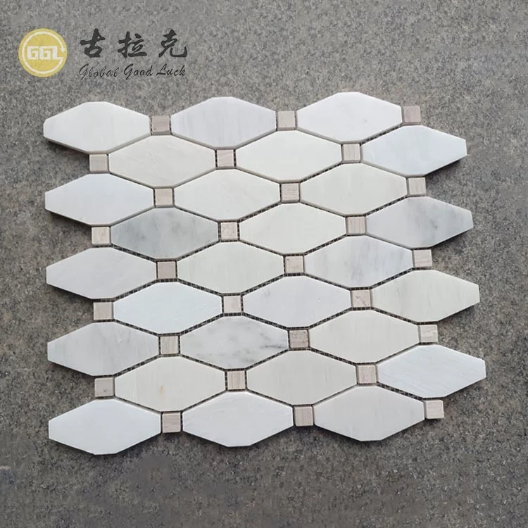 Oriental White Irregular Marble Long Octagon Shape Marble Mosaic Tile for Wall