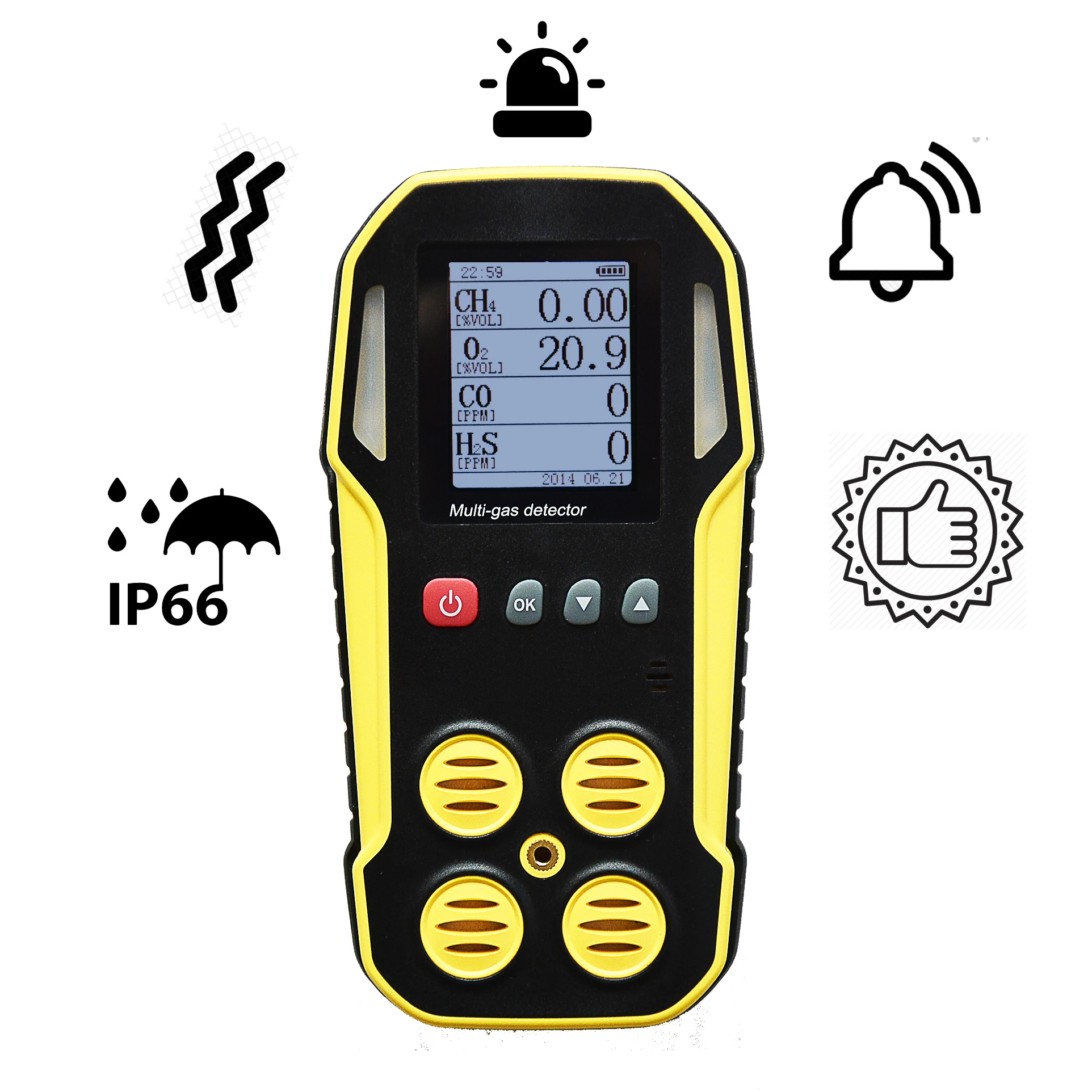 Portable Multi Gas Detector with Data Logger 4 Gas Monitor