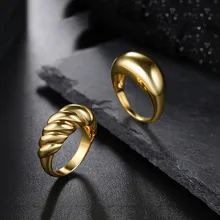 Europe and the United States New Copper 18K Gold Arc Top Big Smooth Ring Geometric Fashion Simple Ring Wholesale