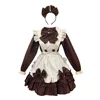 Grembiule marrone con gonna a maniche lunghe, fiocco 3 copricapo