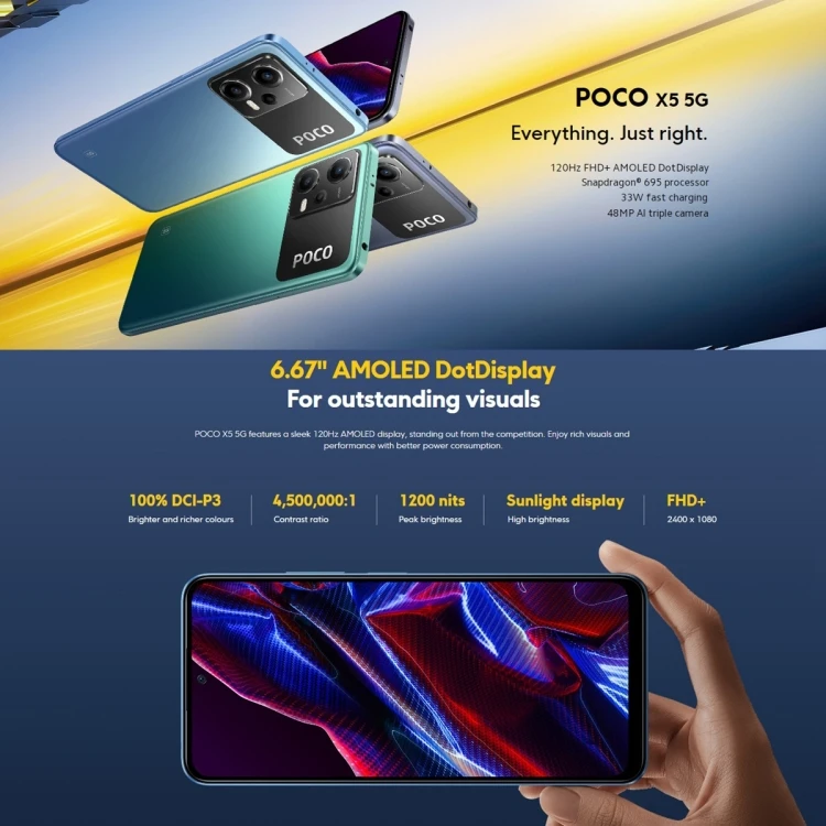 POCO X5 5G  AMOLED Display, Sleek Design, 33W Rapid Charging