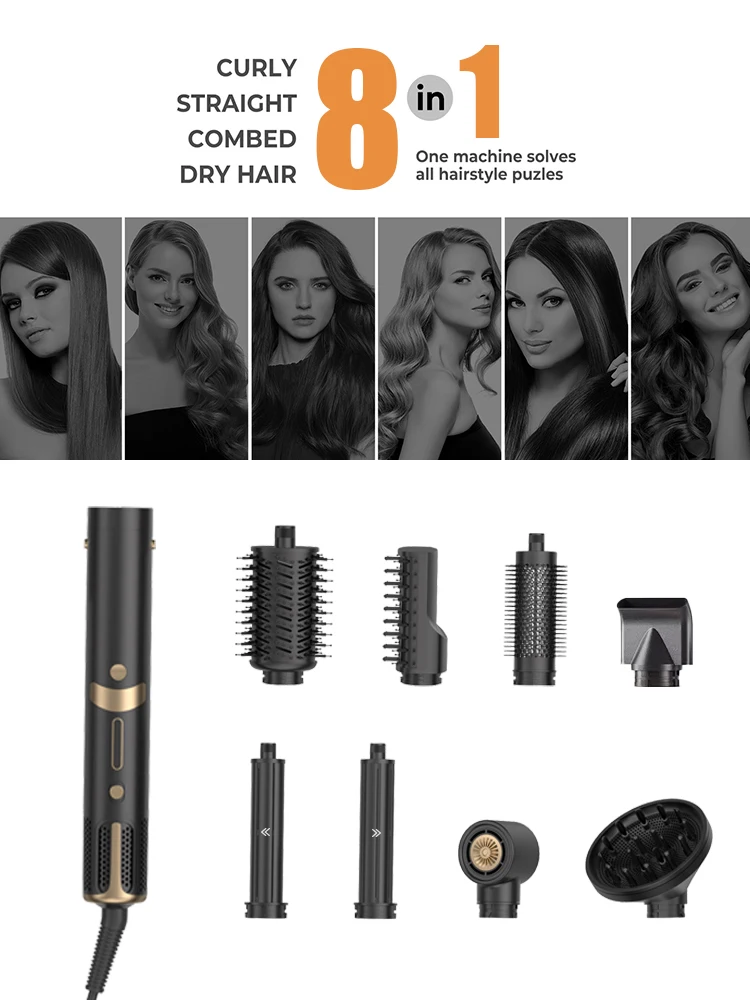 Zex High Speed  8 in 1 Multi Styler Automatic Hair Curler One Step Hair Dryer Brush Hot Air Styler & Curling Iron factory