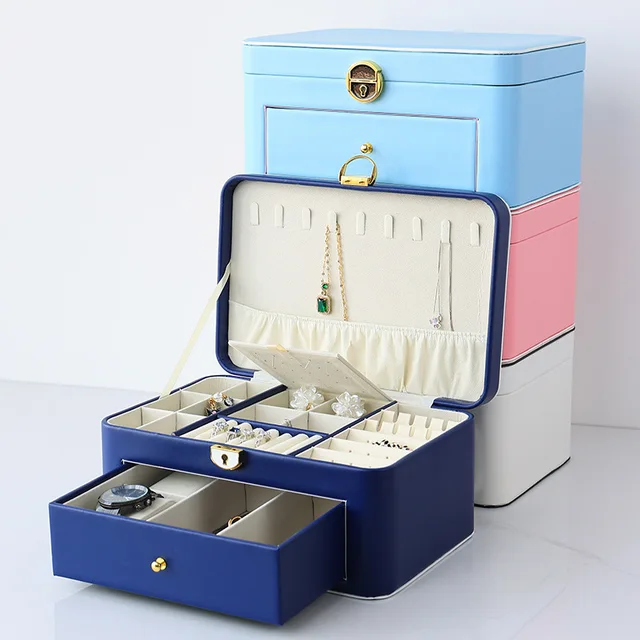 Rounded Corner Large Capacity Jewelry Storage Case Double Layer Multifunctional Wholesale of Leather Jewelry Case