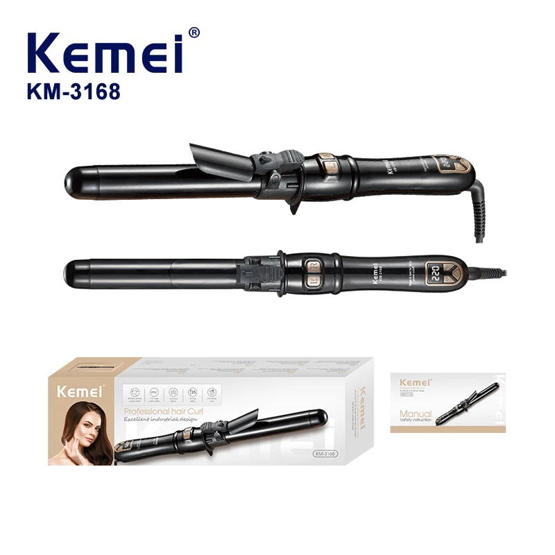 Kemei KM-3168, fer à friser personnel de qualité supérieure pour femmes, rotation automatique, réglage de la température, technologie PTC, chauffage rapide, 50 W, prise UE, mini fer à friser, fournisseur