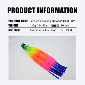 NEW 16inch Trolling Metal Lure Drag Bait Octopus Skirt Sea Bait Aluminum Head Silicone Skirt Big Game Squid Jig – Soft Lure – view 3