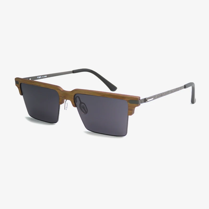 Shop Our New Vintage Wooden Frame Titanium Temple Sunglasses display picture 1